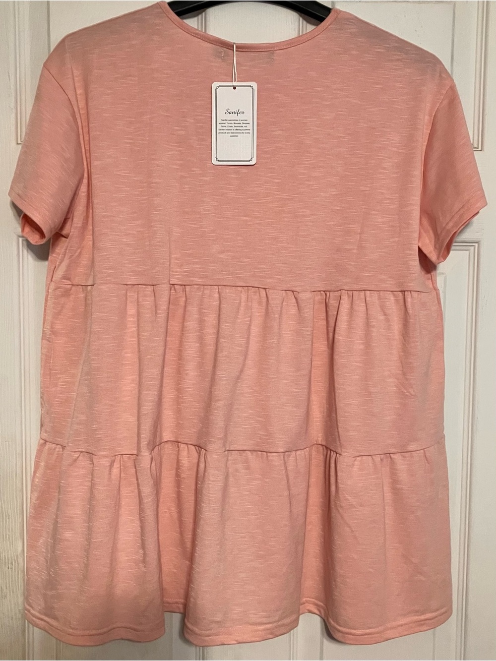 Sanifer Tiered Babydoll Short Sleeve Top Size M in Heathered Soft Pink - Picture 5 of 5
